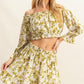 HYFVE Floral Off-Shoulder Flounce Sleeve Top and Skirt Set Yellow-Green L