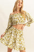 HYFVE Floral Off-Shoulder Flounce Sleeve Top and Skirt Set Yellow-Green L