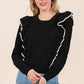 Mittoshop Contrast Trim Ruffled Round Neck Knit Top - DAVERRI FASHIONS