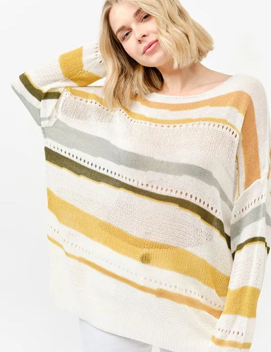 MULTI And The Why Abstract Striped Light Weight Loose Sweater | Sweaters Daverri Fashions