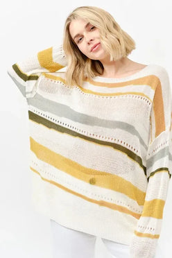 And The Why Abstract Striped Light Weight Loose Sweater - DAVERRI FASHIONS