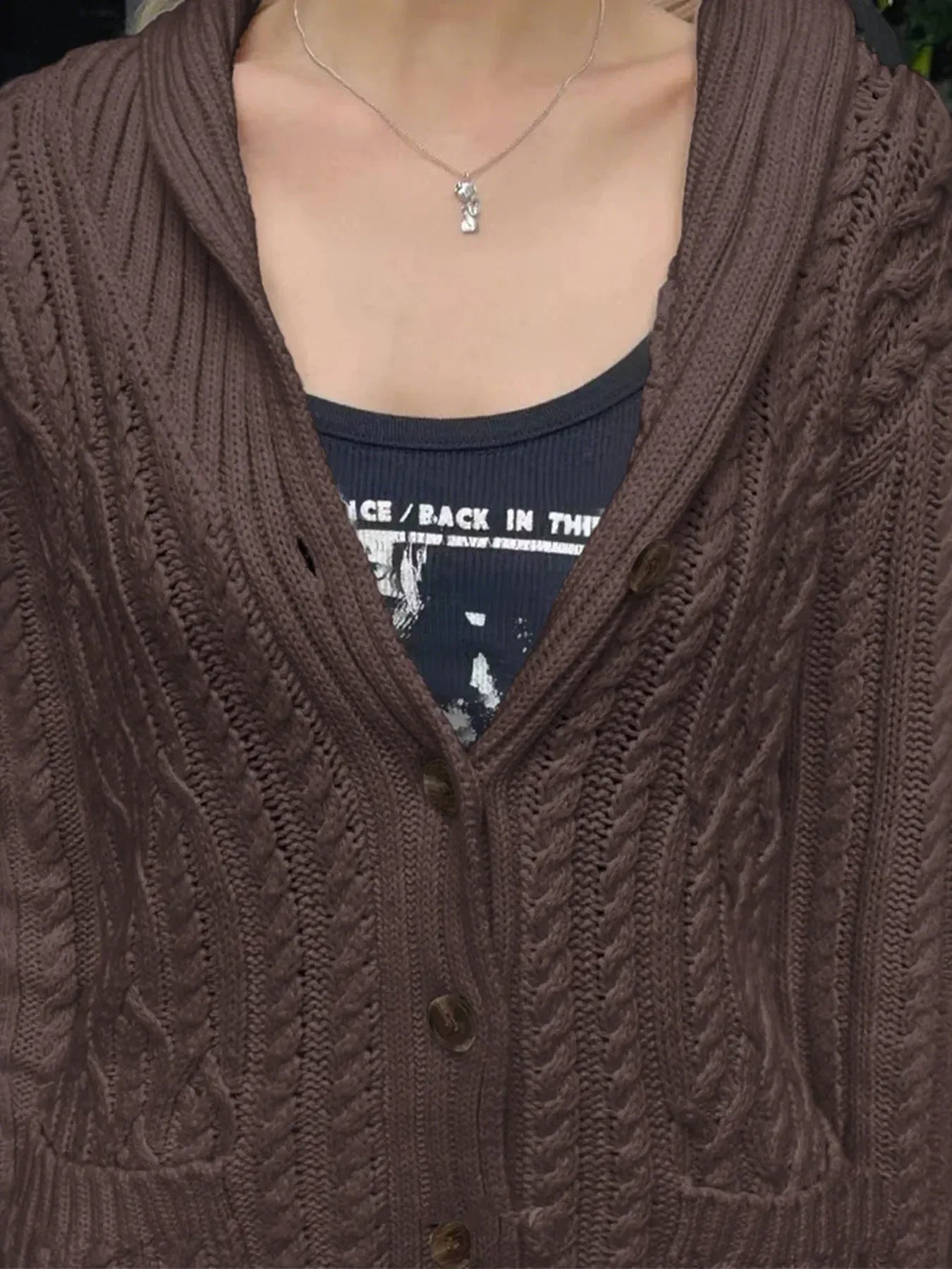 Cable Knit Button Up Cardigan - DAVERRI FASHIONS