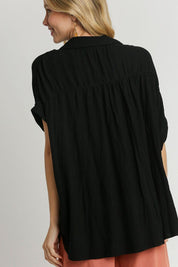 Umgee Full Size Textured Button Down Short Sleeve Shirt | Shirts Daverri Fashions