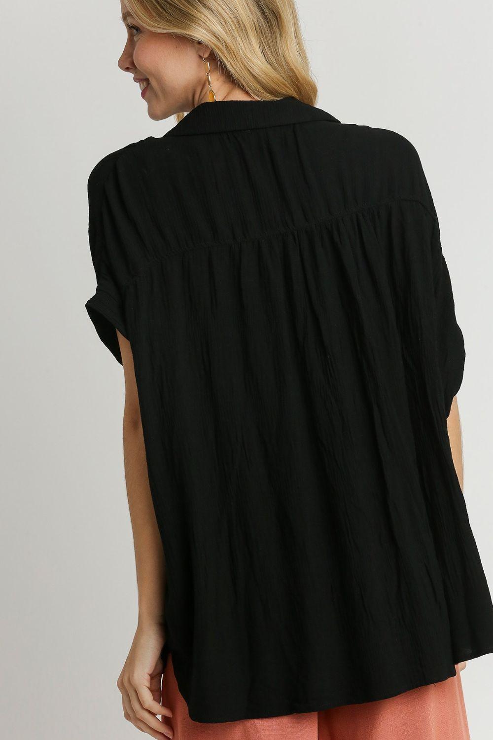 Umgee Full Size Textured Button Down Short Sleeve Shirt Shirts