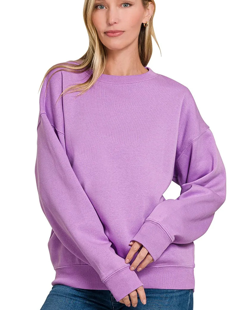 B LAVENDER Zenana Fleece Crewneck Long Sleeve Sweatshirt | Daverri Fashions