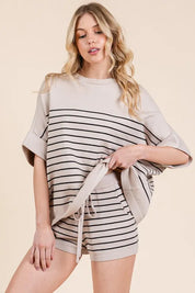 Lime 'N' Chili Striped Folded Half Sleeve Top and Shorts Set | Outfit Sets Daverri Fashions