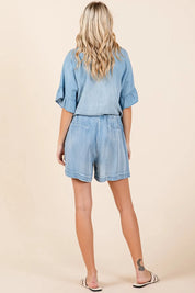 Mittoshop Washed Chambray Elastic Waist Easy Fit Shorts | Shorts Daverri Fashions