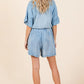Mittoshop Washed Chambray Elastic Waist Easy Fit Shorts Shorts