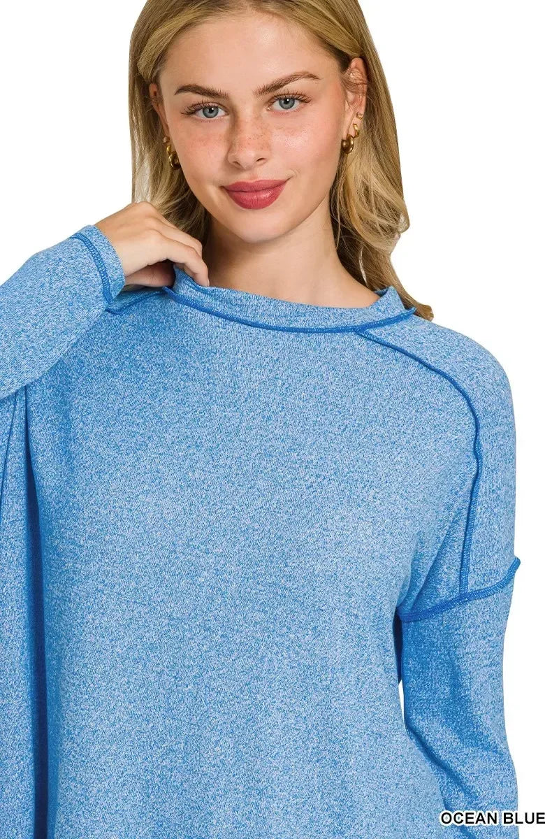 Zenana Full Size Melange Hacci Exposed Seam Hi-low Tee Plus Size - DAVERRI FASHIONS