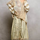 Beige and cream striped crochet cardigan with openwork panels