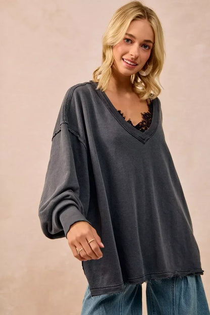 BiBi Mineral Washed French Terry Oversized Sweatshirt - DAVERRI FASHIONS