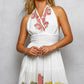 POL Floral Halter Neck Flowy Dress with pink yellow green floral embroidery