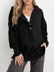 Black Half Snap Long Sleeve Hoodie | Hoodies Daverri Fashions