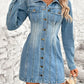 Pocketed Button Up Long Sleeve Denim Dress - DAVERRI FASHIONS
