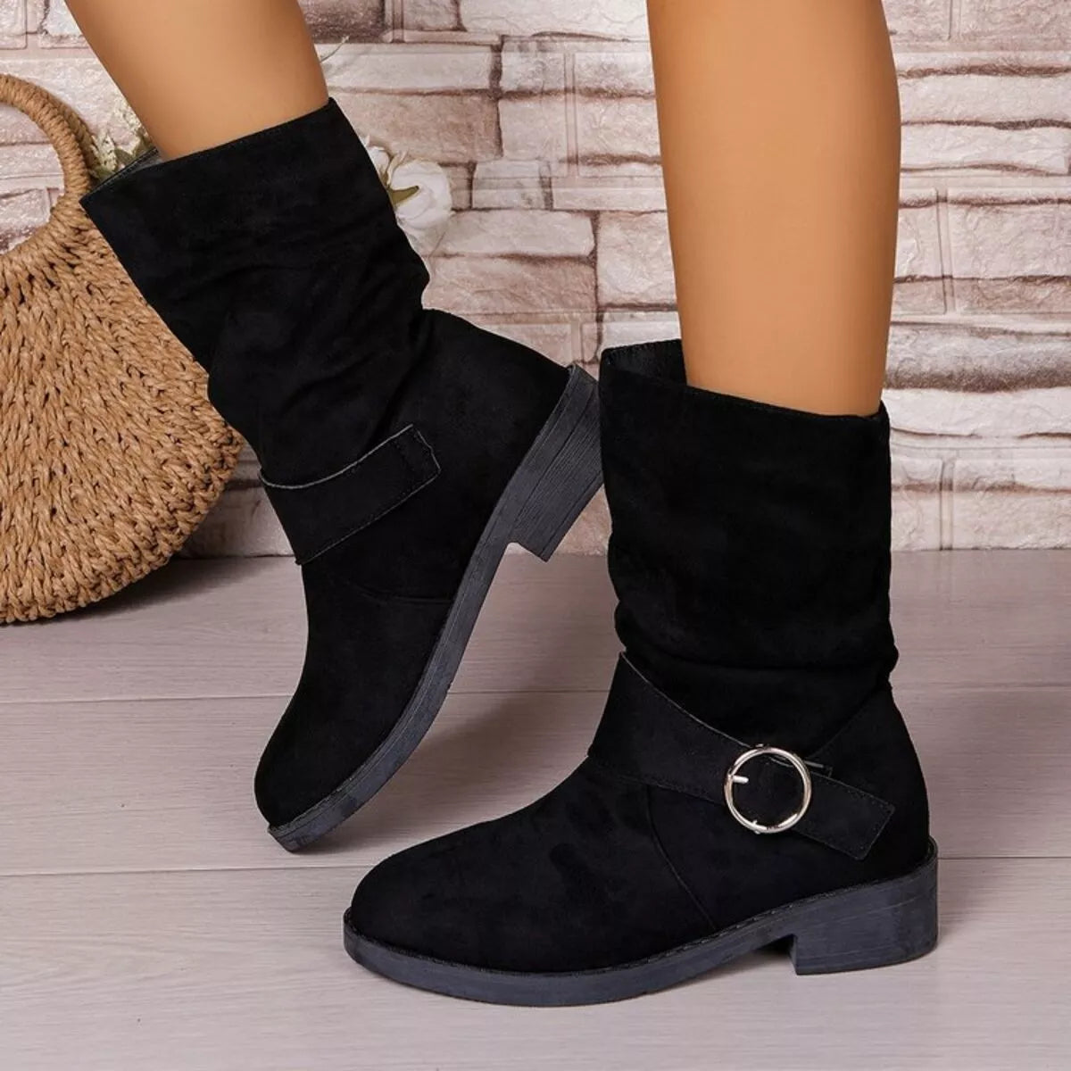 Black Round Toe Block Heels Boots | Boots Daverri Fashions