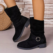 Black Round Toe Block Heels Boots | Boots Daverri Fashions