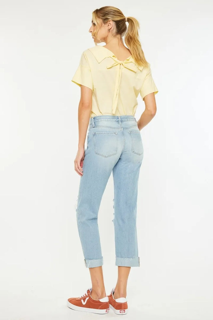 Kancan Mid Rise Distressed Boyfriend Jeans Jeans