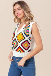 BiBi Diamond Granny Square Sweater Vest | Sweater Vests Daverri Fashions