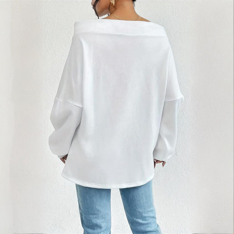 Boatneck Off-Shoulder Long Sleeve Top Plus Size | Tops Daverri Fashions