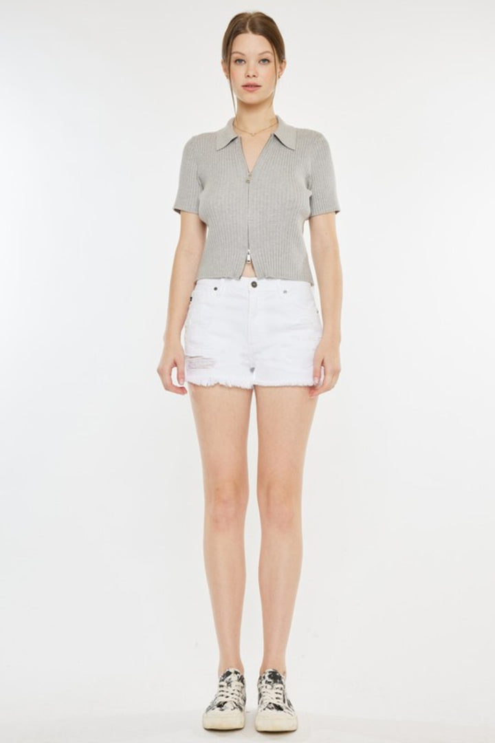 Kancan Raw Hem Distressed Denim Shorts Denim Shorts