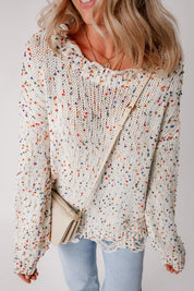 Confetti Distressed Hem Long Sleeve Sweater | Sweaters Daverri Fashions
