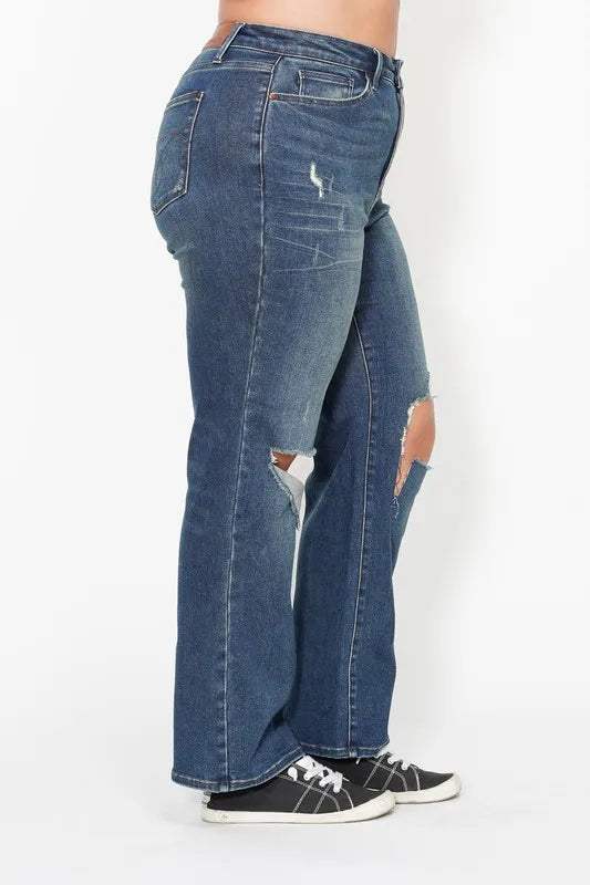 Judy Blue Full Size Hw Ripped Knee Dad Jeans Plus Size | Jeans Daverri Fashions
