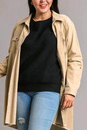 Umgee Full Size Round Neck Long Sleeve Sweater Plus Size | Sweaters Daverri Fashions