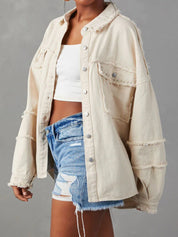 Ivory Button Down Raw Hem Denim Jacket | Denim Jackets Daverri Fashions