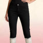 Daverri plus size lace trimmed black denim capri jeans cuffs
