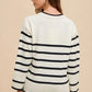 Annie Wear Side Slit Striped Round Neck Sweater - DAVERRI FASHIONS