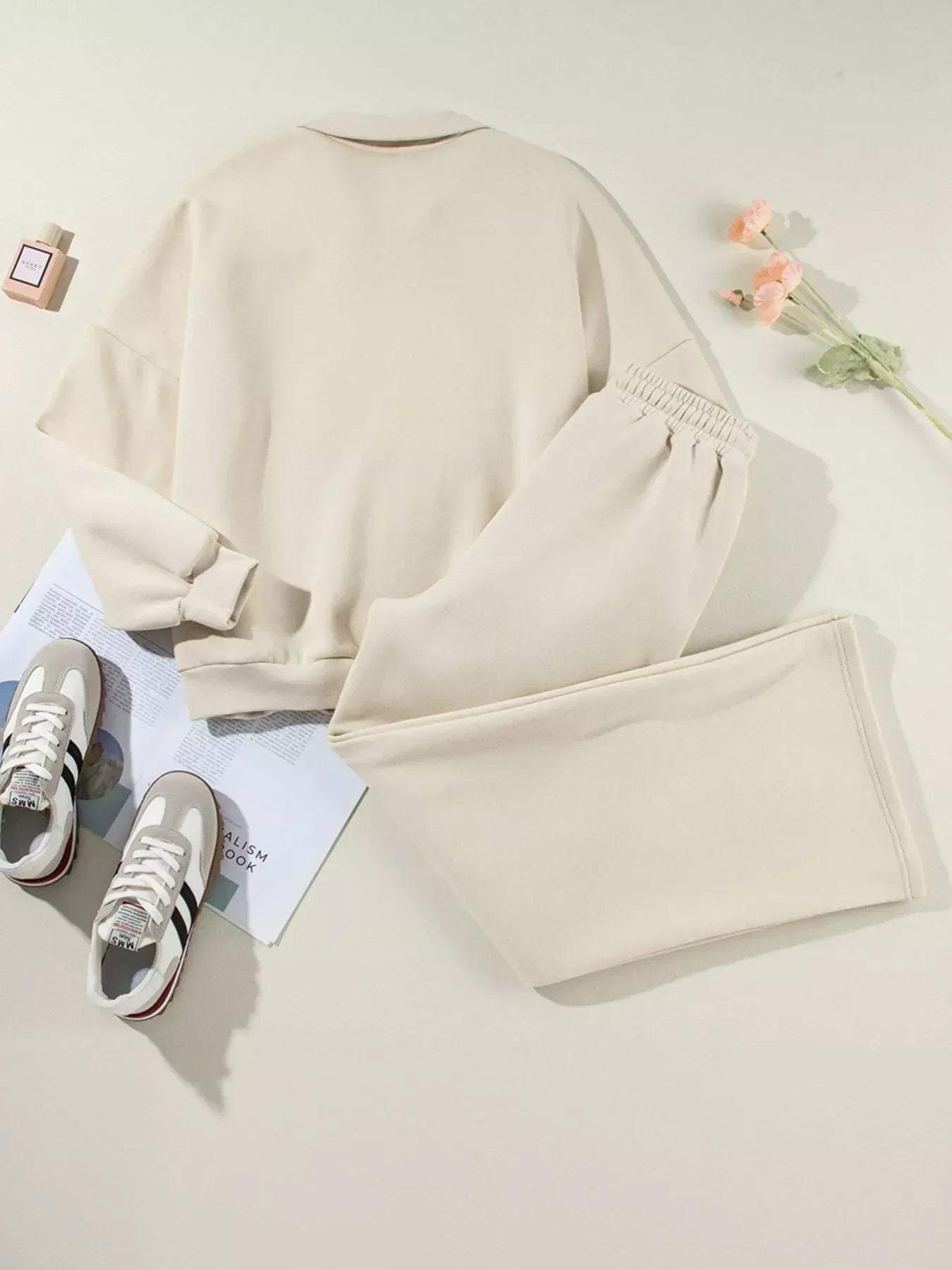 Drop Shoulder Zip Up Jacket and Drawstring Pants Active 2pcs Set - DAVERRI FASHIONS