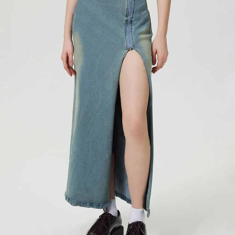 Medium Slit Denim Skirt with Zip | Skirts Daverri Fashions
