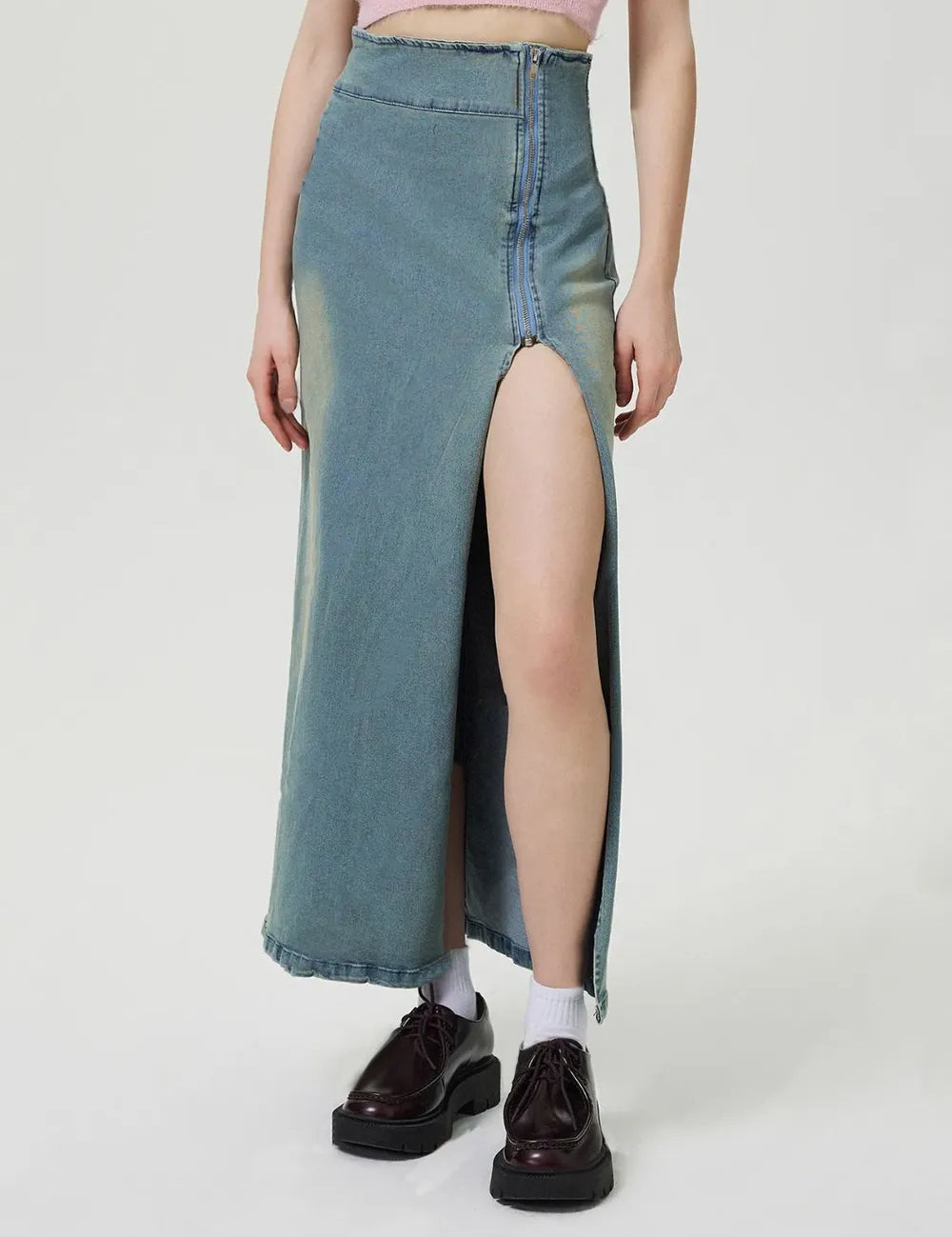 Medium Slit Denim Skirt with Zip | Skirts Daverri Fashions