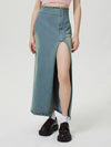 Slit Denim Skirt with Zip - DAVERRI FASHIONS