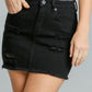 Umgee Distressed Raw Hem High Waist Denim Skirt Black