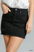 Umgee Distressed Raw Hem High Waist Denim Skirt Black