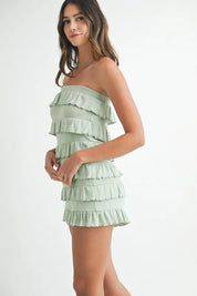 MABLE Pointelle Knit Fabric Ruffled Tube Romper | Rompers Daverri Fashions
