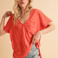 Aemi + Co Side Slit V-Neck Short Rolled Sleeve T-Shirt T-Shirts