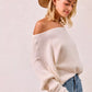 BiBi Waffle Knit Off-Shoulder Sweater in Off-White Ribbed Fabric