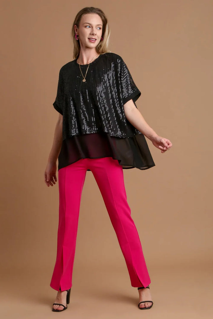 Umgee Sequin Half Sleeve Layered Blouse | Blouses Daverri Fashions