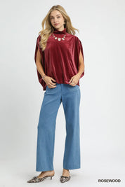 ROSEWOOD Umgee Velvet Mock Neck Sleeveless Blouse | Daverri Fashions