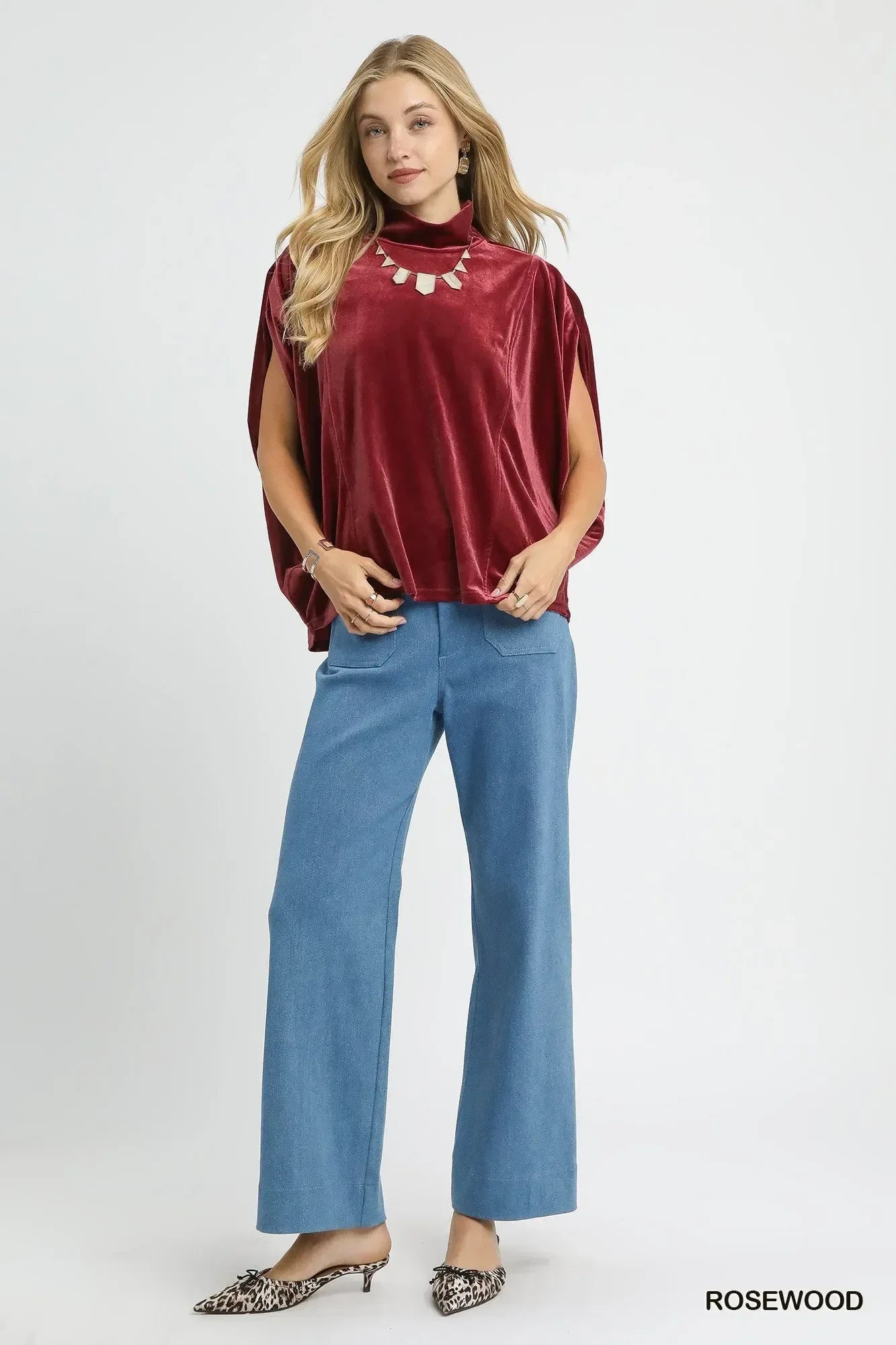 Umgee Velvet Mock Neck Sleeveless Blouse - DAVERRI FASHIONS