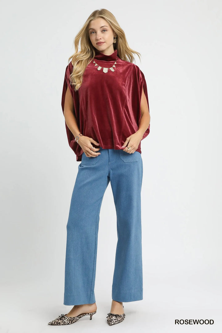 Umgee Velvet Mock Neck Sleeveless Blouse ROSEWOOD
