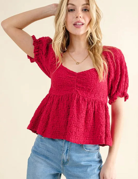 And The Why Lovely Textured and Smocked Top | Tops Daverri Fashions