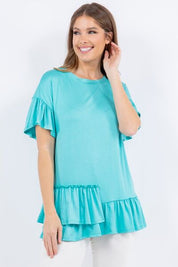 Celeste Ruffle Detail Asymmetrical Top Tops