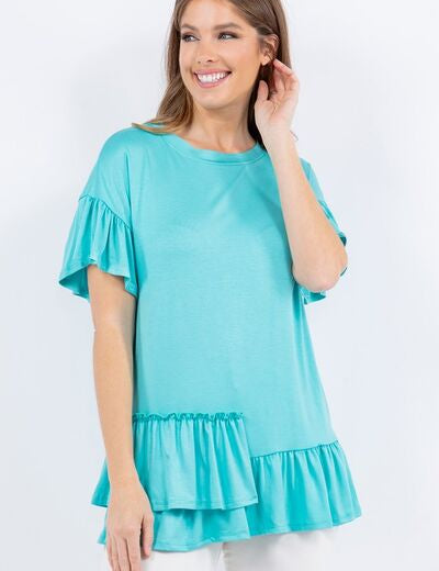 Celeste Ruffle Detail Asymmetrical Top Tops