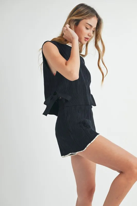 MABLE Side Tie Detail Knit Vest and Shorts Set Shorts Sets