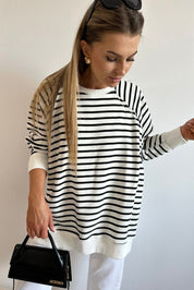 Black Stripe Raglan Sleeve Side Slits Loose Sweatshirt | Sweatshirts Daverri Fashions
