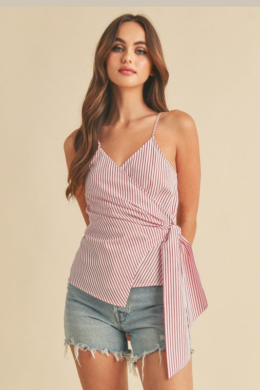 Aemi + Co Side Knotted Surplice Striped Cami Cami Tops