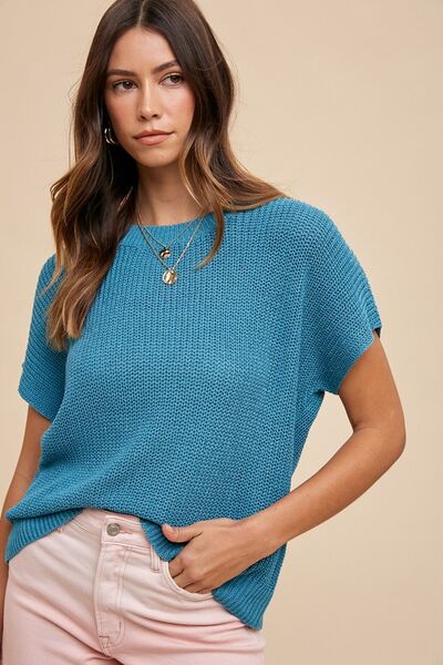 Annie Wear Round Neck Short Sleeve Sweater Sweaters